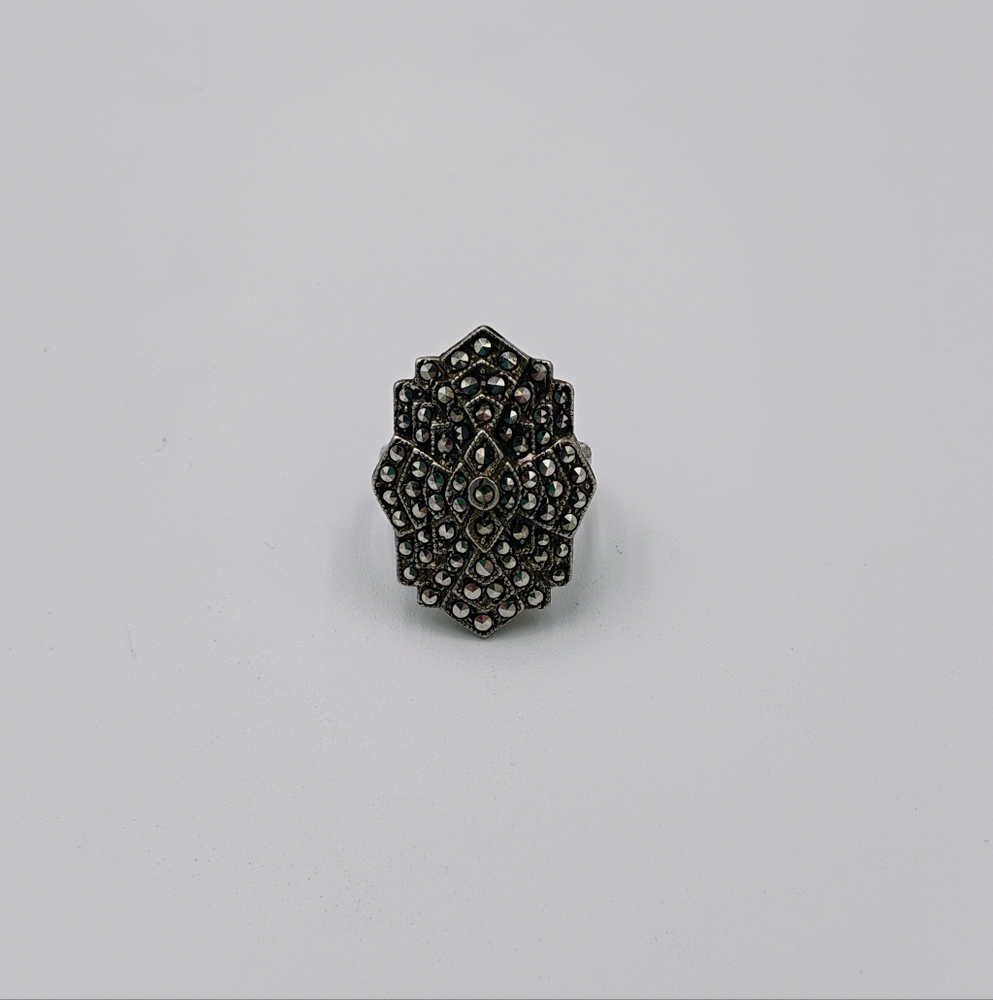 Uncas Sterling Silver Marcasite Ring Art Deco